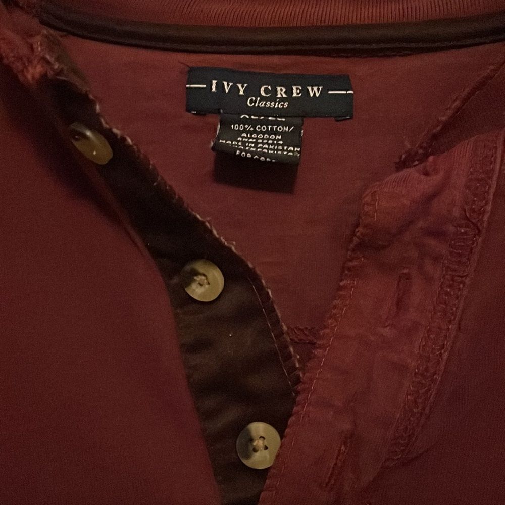 Ivy Crew Classics Mens XL Long Sleeve Henley Shirt Burgundy Maroon Cotton - Picture 3 of 4